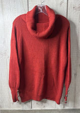 Dark Red Ribbed Knit Cowl Neck Sweater With Button Accents Womens M Cozy Fall Photo 0