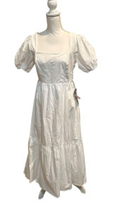ASTR The Label Women's Poplin Puff Sleeve Tiered White Midi Maxi Dress Med NWT Photo 0