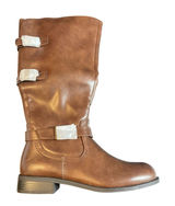 Burudani‎ Brown Oily Tall Riding Boots Triple Buckle Side Zip US 9 New In Box Photo 0