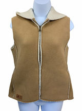 Ralph Lauren Medium Sleeveless Fleece Vest Womens Zip Up‎ Hooded Tan Faux Fur Photo 0