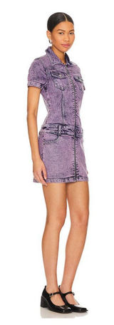 Amanda Uprichard Bianca Dress XS Pink Acid Wash Denim Mini Zip Front NWT Photo 0