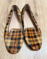 ANTONIO MELANI Larrah Plaid Calf Hair Loafers 9M Brown Tan Leather Flats‎ Photo 0