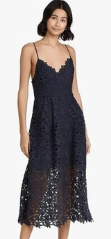 NEW ASTR Lace A-Line Midi Dress in Navy Blue Small Photo 0