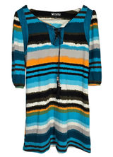 Papillon Striped Lace Up Tassel Dress Teal Orange Gray White Black Size‎ S Photo 0