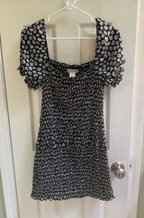 Altar'd State Ruched Sunflower Dress Sz L Puff Sleeve Y2K Vibes Black Mini Photo 0