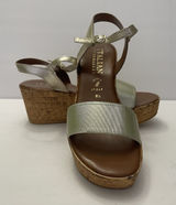 Italian Shoemakers Sandals Womens 8.5 Ankle Strap Gold Open‎ Toe Wedge Heels Photo 0