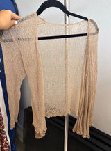 tan Sheer Mesh Knit Cardigan Shrug Open Front Scalloped Boho Bolero Photo 0