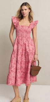 Hill House Ellie Nap Dress Red Pink Floral Print Size S Cotton C6 Photo 0