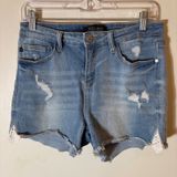 Judy Blue Distressed Denim Shorts Lace Trim Raw Hem Size 29‎ Photo 0