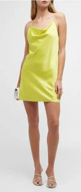 Alice + Olivia Neon Yellow Satin Cowl Neck Slip Mini Dress Size 6 Photo 0