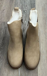 Women’s Beige Fur Suede Ankle Boots Sz 8 Faux Fur Lined Dual Zip Lug Sole EU 38 Photo 0