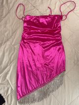 Bright pink mini dress with rhinestones Size L Photo 0