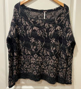 Free People SM Black Pink Floral oversized Sweater Photo 0
