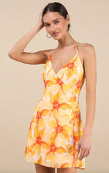 Lulus Prue Orange Floral Halter Mini Dress Rayon Resortwear Vacation XL NWT Photo 0