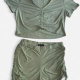LEMITE Women's XL Green Ribbed Crop Top and Shorts Set Photo 0