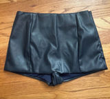 Black Faux Leather High-Waist Women's Shorts small Photo 0