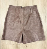 AENOC Women Mauve Brown Snakeskin Genuine Leather High Rise‎ Shorts medium 30" Photo 0