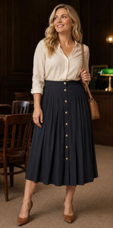 #HCOLLECTIBLES Womens Black Pleated Button-Front Lined Midi Skirt Size 16 Photo 0