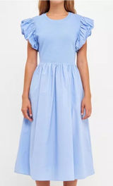 English factory puff sleeve mixed media midi dress Photo 0