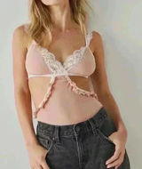 Free People HAH Hot as‎ Hell Key Pink Bodysuit Lace Lingerie Fairy Coquette Cut Out Photo 0