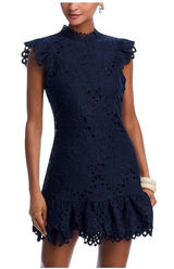 NWT Aqua Womens Mock Neck Lace Shift Mini Dress IDL9372 Navy Blue M Photo 0