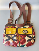 Fossil Key-Per Floral Coated‎ Canvas Crossbody Bag Red Yellow Retro Print Photo 0