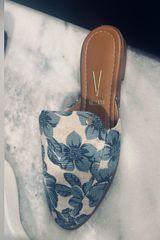 Vince Cream and Blue Floral Mules Photo 0
