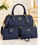 NEW Coach Navy Signature 3-Piece Rowan Satchel Wallet Wristlet Set NWT Photo 0