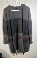 American Eagle‎ Womens Gray Striped Hooded Open Front Chunky Ribbed Cardigan XS Photo 0