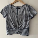 Abercrombie & Fitch Blue and White Stripe Knot Front‎ Crop Top Photo 0