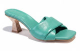 DNA Footwear Green Crossover Strap Square Toe Leather Mules Wooden Heel 39 8.5 Photo 0