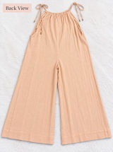Free People Peach Blush Wide Leg Wrap Overlay Jumpsuit Medium Cotton Gauze Tie Photo 0