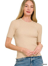 Zenana Viscose Ribbed Round Neck Sweater - Large‎ Photo 0