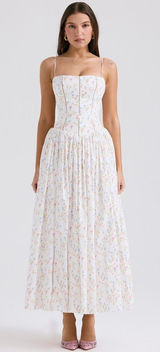 HOUSE OF CB Ysabella White Posy Print Cotton Maxi Sundress NEW Size XS Photo 0