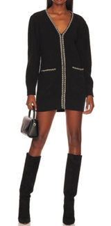 Lovers Friends Norina Cardigan Dress Black Chains Knit Edgy Chunky Sweater Mini Photo 0