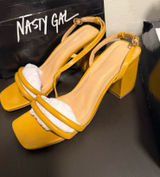 Nasty Gal Mustard Yellow Strappy Block Heel Women’s Size 4 Photo 0