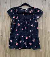 Abercrombie & Fitch Fluttery Floral Airy Short Sleeve Blouse Shirt Xs‎ Navy Photo 0