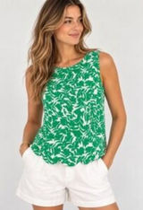 J. Crew Women's Size M Green Leaf Print Scalloped Hem Sleeveless Tank Top Blouse Photo 0