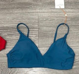 New Quince Italian V-neck Bikini Top in Teal - Size Medium Photo 0