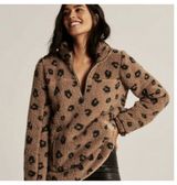 Abercrombie & Fitch M Leopard Fleece Sherpa Soft Pullover Jacket Animal Print Photo 0