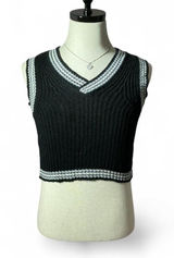 Rue21 Black Cropped Knit Sweater Vest Top White‎ Trim XS Photo 0