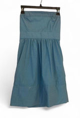 ZARA BASIC Blue Striped Smocked Strapless Fit & Flare Knee Dress S Cotton Photo 0