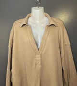 Aerie Shirt Womens XL Beige Collared Long Sleeve Thermal Waffle Knit Tunic Top Photo 0