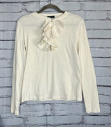 Lauren Jeans Co Ruffle Front ¼-Button Long Sleeve White Top Preppy M Blouse Y2K Photo 0