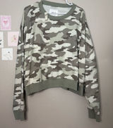 Aerie new Camo Print Crewneck Sweatshirt - Green/Tan/White XL cotton loungewear Photo 0