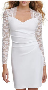 Guess Women’s White Bodycon Dress with Lace Sleeves Size 8 NWT Photo 0