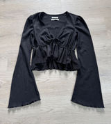 Urban Outfitters Black Tie Cropped Blouse bell sleeve coquette fairy grunge y2k Photo 0