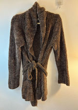 White Stag Woodland Brown Fuzzy Eyelash Knit Belted Cardigan Sweater Large Photo 0