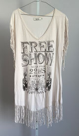 Bershka‎ Womens Large Fringe Tunic Top Free Show Graphic Bohemian Festival Photo 0