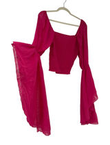 Live 4 Truth Hot Pink Smocked Crop Top Dramatic‎ Flare Bell Sleeve Large Festival Fairy Rave Photo 0